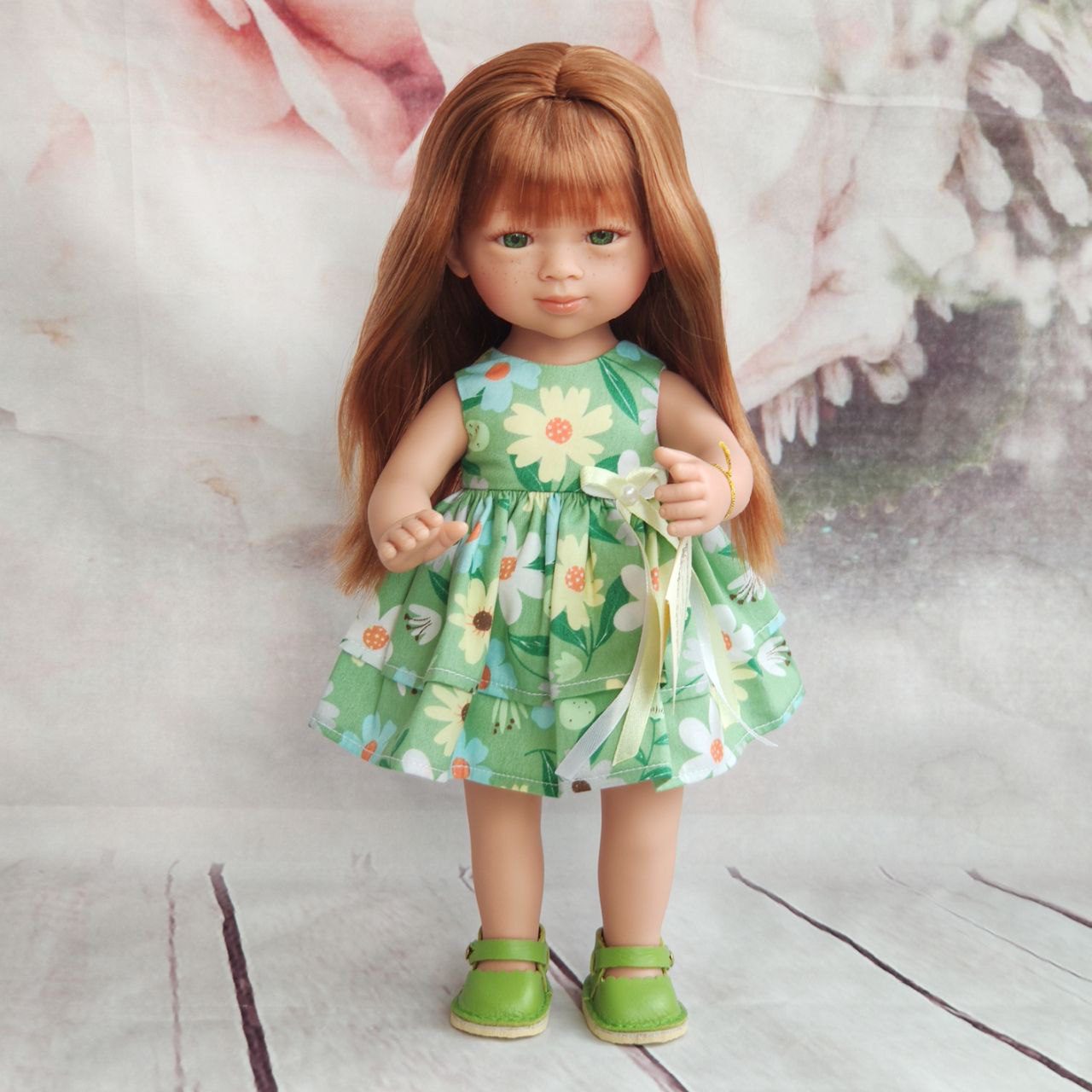 Селия с рыжими волосами и зелеными глазами в летнем платье, 34 см